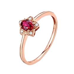 Dsnyu Engagement Ring For Women, Ring Rosegold 750 Stern 4 Prong Labor Geschaffener Rubin 0.29ct Ovale Form Rot Eheringe Größe 58 (18.5) 18 Karat Roségold von Dsnyu