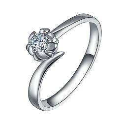 Dsnyu Engagement Ring Gold 18 Karat, Trauringe Frau Blumensolitär 6 Prong Labor Geschaffener Diamant 0.13ct Runde Form Eheringe Gr.57 (18.1) 750 Weißgold von Dsnyu