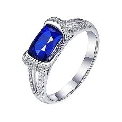 Dsnyu Engagement Ring White Gold, Promise Ring Women Mode Labor Geschaffener Saphir 1ct Rechteckige Form Blau Trauringe Gr.65 (20.7) 18 Karat Weißgold von Dsnyu