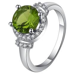 Dsnyu Engagement Ring for Women Silver, Ringe Frauen Verlobung mit Olivgrünem Zirkonia Versilbert Schmuck Größe 54 (17.2) mit Box von Dsnyu