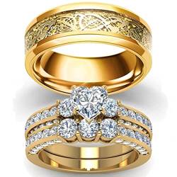 Dsnyu Gold Ringe Partnerringe, Drachenmuster Männer Ring, Vergoldet Ehering Vintage für Verlobung Größe 65 (20.7) von Dsnyu