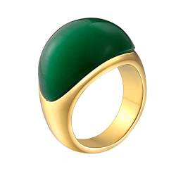 Dsnyu Herrenring, Paar Ringe Halbbogen-Edelstein Opal, Edelstahl Gold Grün Ring für Verlobung, GR.65 (20.7) von Dsnyu