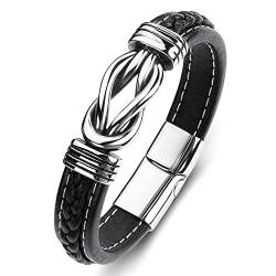 Dsnyu Leder Armbänder für Herren, Silber Schwarz Leder Armband Paare mit Magnet Verschluss, 20CM Überlappend Armband Zart Party Schmuck von Dsnyu