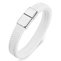Dsnyu Leder Armbänder für Herren, Weiß Leder Armband Paare mit Magnet Verschluss, 18.5CM Einfacher Stil Armband Charm für Bruder von Dsnyu