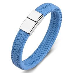 Dsnyu Leder Armband Paare, Hellblau Armbänder Pärchen mit Magnet Verschluss, 20CM Einfacher Stil Armband für Charms für Freund von Dsnyu