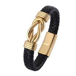 Dsnyu Lederarmband Herren, Gold Paar Armband, 18.5CM Quadratischer Knoten Hip Hop Armband für Geliebten von Dsnyu