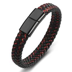 Dsnyu Lederarmband Jungs, Schwarz Rot Bettelarmband Junge mit Magnet Verschluss, 16.5CM Elegant Charming Armband zum Jubiläum von Dsnyu