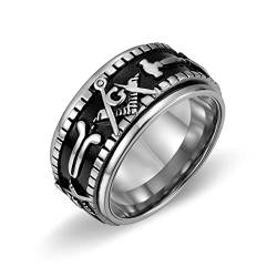 Dsnyu Männer Ring, Silber Ring Vintage, Drehbar Edelstahl Ring Herren für Sohn GR.62 (19.7) von Dsnyu