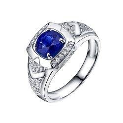 Dsnyu Promise Ring For Men, Gold Ringe 750 Quadrat 4 Prong Labor Geschaffener Saphir 1ct Runde Form Blau Eheringe Größe 66 (21.0) 18 Karat Weißgold von Dsnyu