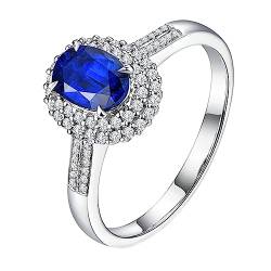 Dsnyu Promise Ring For Women, Trauringe Weißgold 750 Halo Labor Geschaffener Saphir 0.48ct Ovale Form Blau Eheringe Gr.57 (18.1) 18K Weißgold von Dsnyu