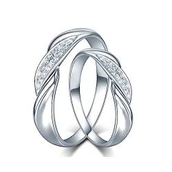 Dsnyu Promise Ring Silver, Eheringe Frau Streifen Paarring Labor Geschaffener Diamant 0.2ct Rund Verlobungsring 18K Weißgold von Dsnyu
