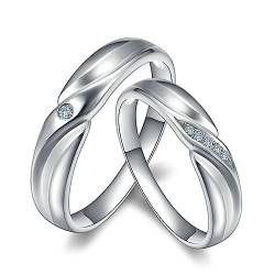 Dsnyu Promise Ring für Paare, Vintage Ring Herren Streifen Paarring Labor Geschaffener Diamant 0.042ct Rund Eheringe 18K Weißgold von Dsnyu