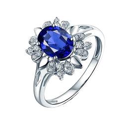 Dsnyu Ring 18K Gold, Engagement Ring Women Blume Labor Geschaffener Saphir 1.62ct Ovale Form Blau Eheringe Größe 50 (15.9) 750 Weißgold von Dsnyu