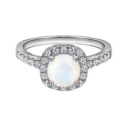 Dsnyu Ring Damen Sterling Silber, Weiß 7Mm Opal Elegante Halo Runde Hochzeitsringe mit Stein 57 von Dsnyu