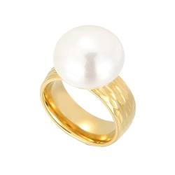 Dsnyu Ringe Gold Frauen, Edelstahl Ring Ehering mit Muschelperle Größe 54 (17.2) Schmuck für Geburtstag von Dsnyu