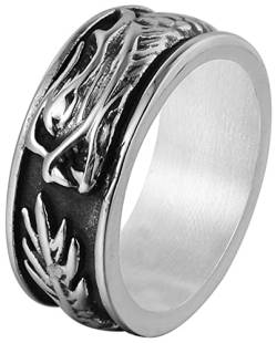 Dsnyu Ringe für Herren, 10 mm Drachen Ring Versprechen, Edelstahl Ringe Herren für ihn, GR.54 (17.2) Silber von Dsnyu