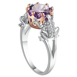 Dsnyu Silber Ring mit Stein, Ringe Frauen Modeschmuck Frosch mit Lila Zirkonia Versilbert Größe 57 (18.1) Geburtstag Geschenk von Dsnyu