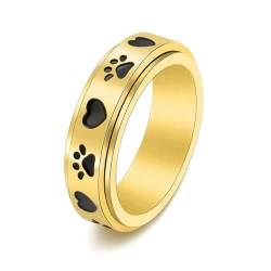 Dsnyu Spinner Ring Männer, Edelstahl Ring Ehering Gold Love Dog Print Drehbar Schmuck 6mm Breit Größe 60 (19.1) Cool Jahrestag Geschenk von Dsnyu
