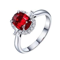 Dsnyu Trauringe Weißgold 750, Ringe Frauen Vintage Halo 4 Prong Labor Geschaffener Rubin 1.01ct Ovale Form Rot Eheringe Größe 54 (17.2) von Dsnyu