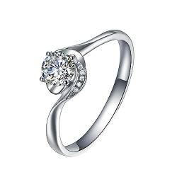 Dsnyu Verlobungsring Frau, Eheringe Weissgold 750 Blume 4 Prong Labor Geschaffener Diamant 0.35ct Runde Form Trauringe Größe 56 (17.8) 18 Karat Weißgold von Dsnyu