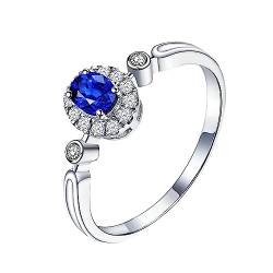 Dsnyu Verlobungsring Frau, Ring 18K Gold Halo 4 Prong Labor Geschaffener Saphir 0.8ct Ovale Form Blau Trauringe Größe 62 (19.7) 18 Karat Weißgold von Dsnyu