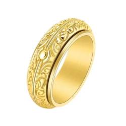Dsnyu Wedding Ring Gold, Engagement Ring For Men Spinner Vintage Blumenmuster Herren Schmuck 8mm Breit Titan Stahl Größe 52 (16.6) Komfort Fit mit Box von Dsnyu