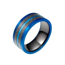 Dsnyu Wedding Ring Men, Hochzeitsringe Edelstahl Blau Schwarz Zweifarbig Aus Kohlefaser Herren Schmuck 8mm Breit Größe 65 (20.7) Cool Jahrestag Geschenk von Dsnyu