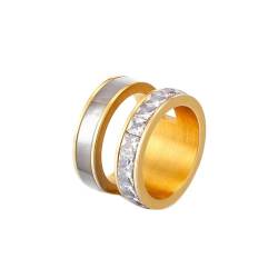 Edelstahl Ring, Verlobungsring Gold Vintage Rund und Quadratisch mit Zirkonia Größe 52 (16.6) Damen Schmuck für Geburtstag von Dsnyu