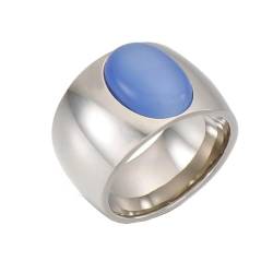 Edelstahl Ring Damen, Verlobungsring Vintage 15mm Ring mit Ovalem Stein Silber Blau Größe 52 (16.6) Schmuck für Geburtstag von Dsnyu