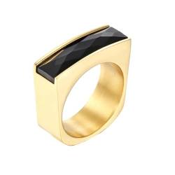 Edelstahl Ring Ehering, Ring Damen mit Rechteckigem Glas Goldschwarz Größe 57 (18.1) Schmuck Komfort Fit von Dsnyu
