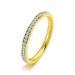 Edelstahl Ring Ehering, Ringe Damen Vintage Gold Stapelbar Voller Sterne Zirkonia Runde Schmuck 2mm Breit Gr. 62 (19.7) Cool Jahrestag Geschenk von Dsnyu