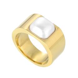 Edelstahl Ring Ehering, Verlobungsring Gold Vintage 8mm Ring mit Muschel Größe 52 (16.6) Damen Schmuck Jahrestag Geschenk von Dsnyu