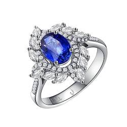 Eheringe Weissgold, Damen Ringe Vintage Blume Labor Geschaffener Saphir 1.3ct Ovale Form Blau Trauringe Größe 65 (20.7) 18 Karat Weißgold von Dsnyu