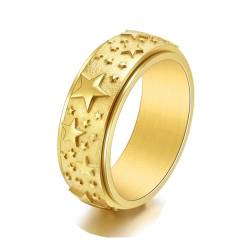 Engagement Ring Gold, Ring Damen Verlobungsring Pentagramm Drehbar Herren Schmuck 8mm Breit Edelstahl Größe 54 (17.2) Komfort Fit mit Box von Dsnyu