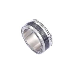 Engagement Ring Silver, Edelstahl Ring Ehering Kohlefaser mit Zirkonia Größe 54 (17.2) Damen Schmuck Jahrestag Geschenk von Dsnyu