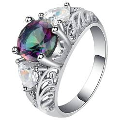 Engagement Ring for Women Silver, Ring Damen Verlobungsring Mehrfarbig mit Rundem und Herzförmigem Zirkonia Versilbert Schmuck Gr.60 (19.1) von Dsnyu