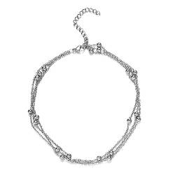 Fußkettchen für Damen 30 cm Edelstahl, Fussketten Lang Mehrschichtige Kette Silber Fußschmuck Frauen Geschenk von Dsnyu