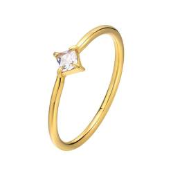 Goldener Ring Damen, Eheringe Titan Quadratischer Weißer Zirkonia Schmuck 1.5mm Breit Größe 57 (18.1) Cool Jahrestag Geschenk von Dsnyu