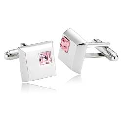 Manchettenknoepfe Herren Rosa, Manschettenknöpfe Weihnachten Quadrat Zirkonia Edelstahl Hemd Anzug Damen Schmuck mit Geschenkbox von Dsnyu