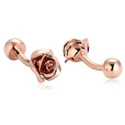 Manchettenknoepfe Herren Rosegold, Edelstahl Manschettenknöpfe Rosen Blumen Hemd Anzug Schmuck für Geburtstag Hochzeit von Dsnyu