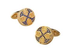 Manschettenknöpfe Gold Herren, Cufflinks for Men Rundes Kreuz mit Kubischem Zirkonia In Blau Hemd Anzug Schmuck mit Geschenkbox von Dsnyu