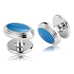 Manschettenknöpfe Herren Blau, Manschettenknöpfe Oval Zirkonia Edelstahl Hemd Anzug Damen Schmuck mit Geschenkbox von Dsnyu