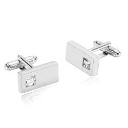 Manschettenknöpfe Herren Weiß, Cufflinks Shirt Rechteck Zirkonia Edelstahl Hemd Anzug Damen Schmuck mit Geschenkbox von Dsnyu