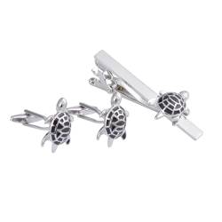 Manschettenknöpfe und Krawattennadel Set, Cufflinks Shirt Schildkröte Herren Damen Schmuck Silber Schwarz für Hemd mit Geschenkbox von Dsnyu