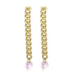 Ohrringe Edelstahl, Earrings Gold Kette mit Glasstein Ohrstecker Rosa Damen Schmuck Jahrestag Geschenk von Dsnyu