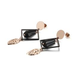 Ohrringe Stecker Edelstahl Damen, Modeschmuck Ohrringe Hohle Raute mit Blatt Roségold Schwarz Jahrestag Geschenk von Dsnyu