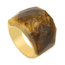 Promise Ring Damen, Verlobungsring Gold Vintage Edelstahl mit Unregelmäßigem Stein Größe 57 (18.1) Schmuck Jahrestag Geschenk von Dsnyu