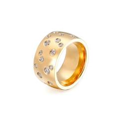 Ring Damen Gold, Ehering Edelstahl mit 12 mm Breitem Zirkonia Größe 62 (19.7) Schmuck für Geburtstag von Dsnyu