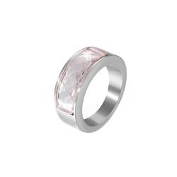 Ring Damen Verlobungsring, Silver Ring Vintage Edelstahl Rund mit Kristall Rosa Größe 52 (16.6) Schmuck Komfort Fit von Dsnyu