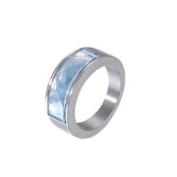 Ring Damen Vintage, Engagement Ring Silver Edelstahl Rund mit Kristall Blau Größe 54 (17.2) Schmuck Komfort Fit von Dsnyu